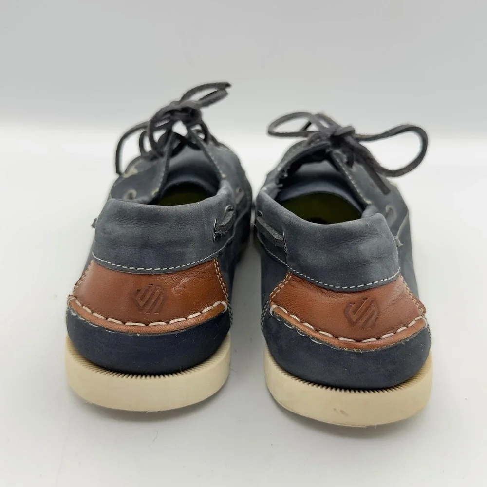 Johnston‎ & Murphy Mens Navy Blue Zeke Leather Boat Shoes Moc Toe Loafers 6M